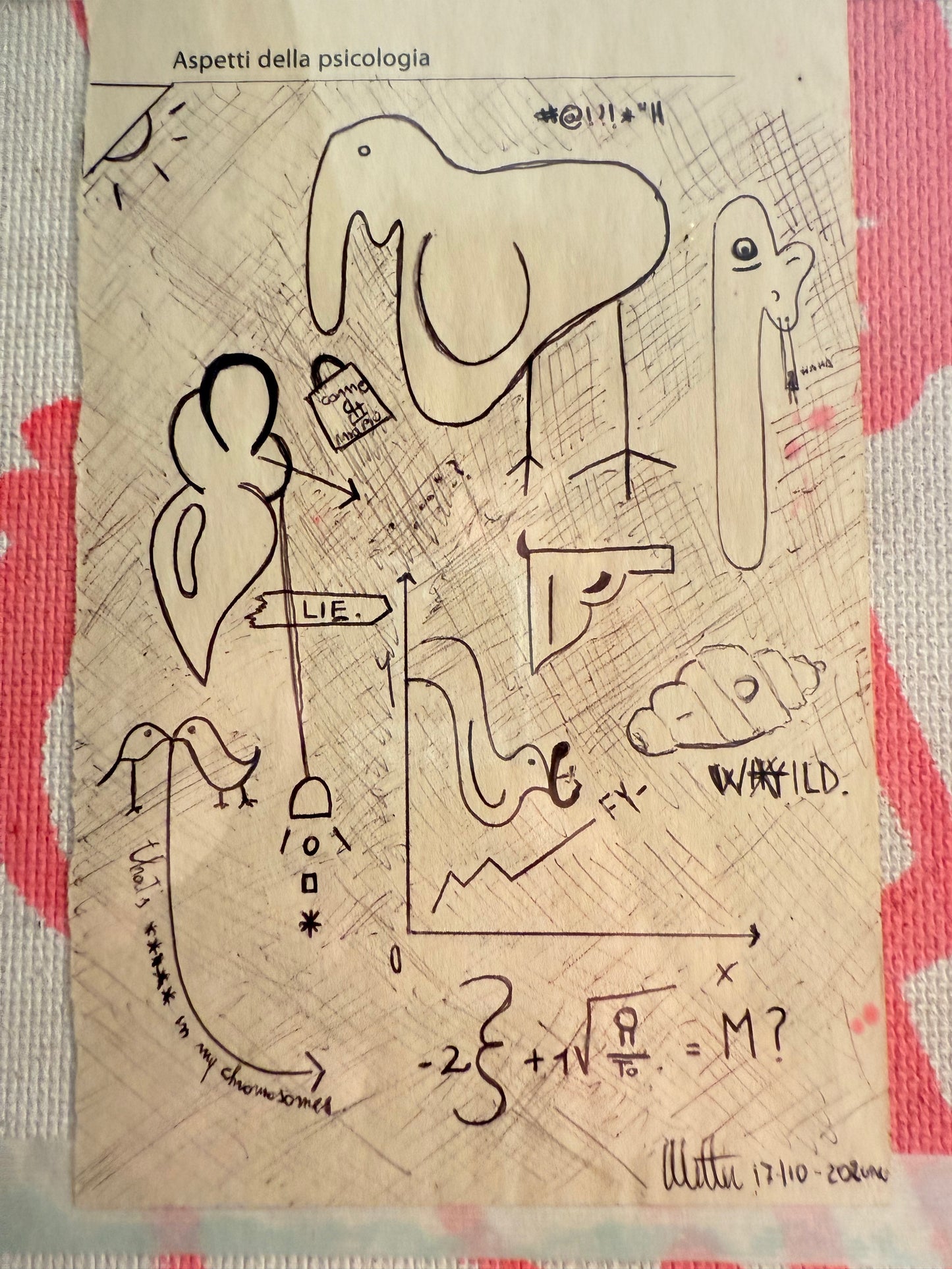 mixed media collage artwork on paper and wood 40x30 – psychological themes with drawings and text – Maison Mattia