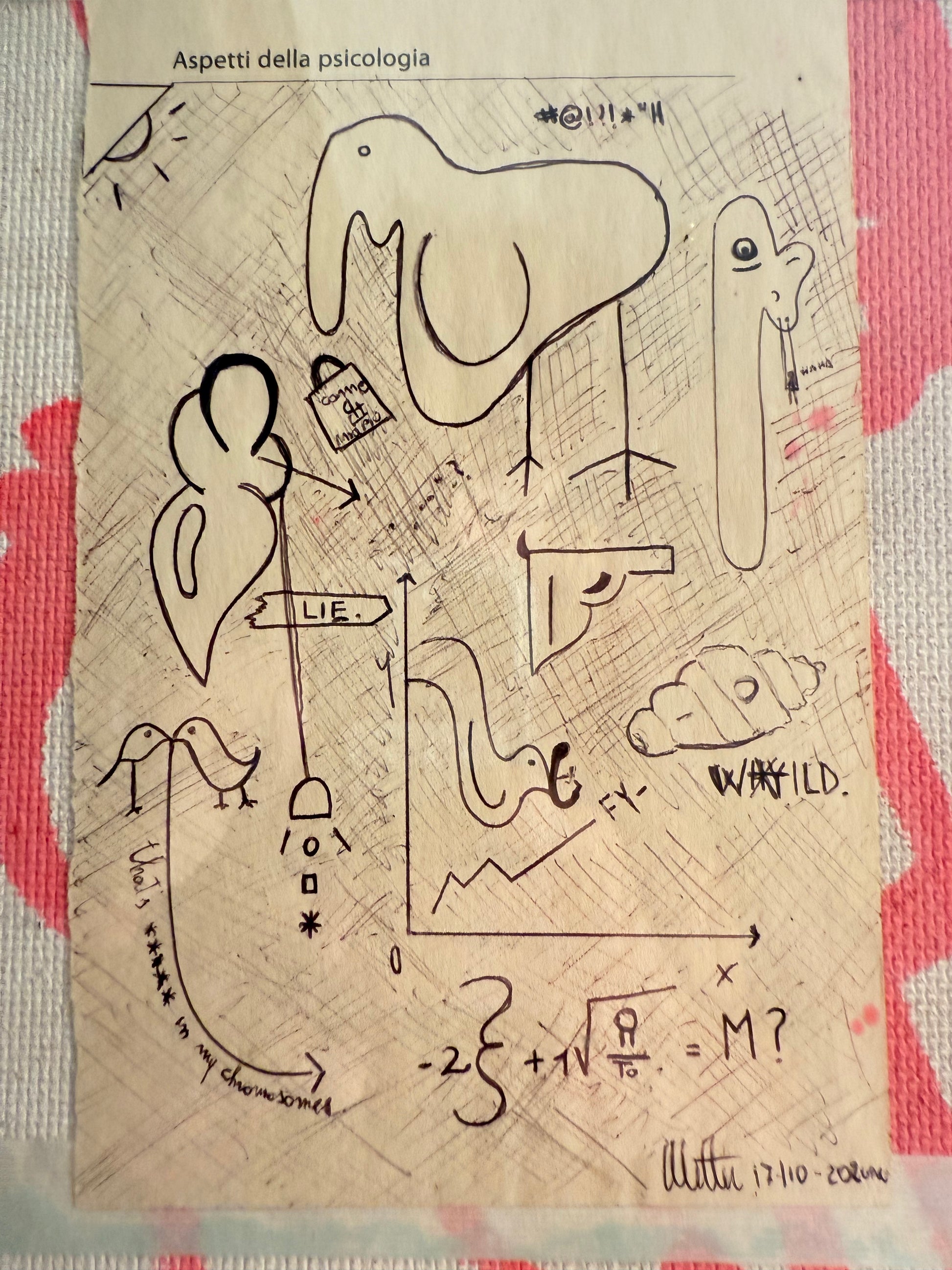 mixed media collage artwork on paper and wood 40x30 – psychological themes with drawings and text – Maison Mattia