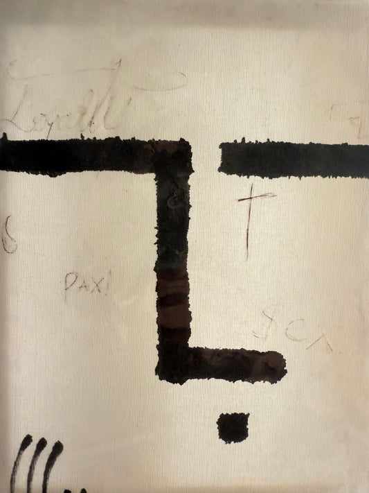 detail of minimalist ink artwork on canvas 25x30 – black geometric lines on white background – Maison Mattia